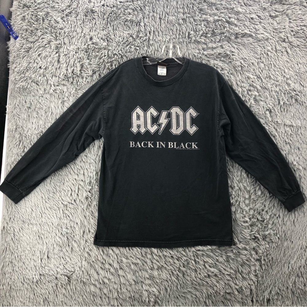 Aces & Eights Tshirt AC DC 80s Rock Music Unisex Large Back in Black Spellout